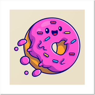 Cute Doughnut Flying Cartoon Posters and Art